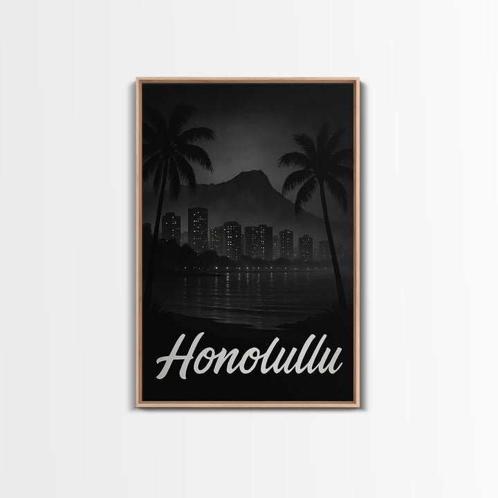 Honolulu Travel Poster, Framed Canvas Print, Vintage Noir Poster Art, Honolulu Wall Art, Travel Wall Art, Vintage Travel Print
