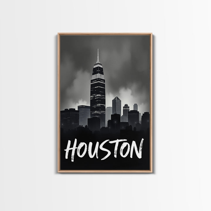 Houston Travel Poster, Framed Canvas Print, Black And White Travel Art, Houston Art Print, Retro Travel Print, City Travel Prints