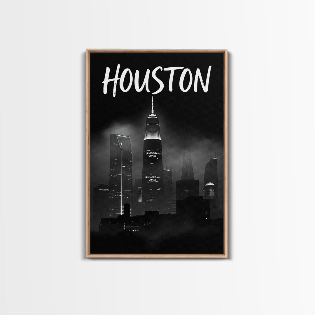Houston Travel Poster, Canvas Print, Black And White Travel Art, Houston Art Print, Home Office Decor, Living Room Wall Art, Home Decor