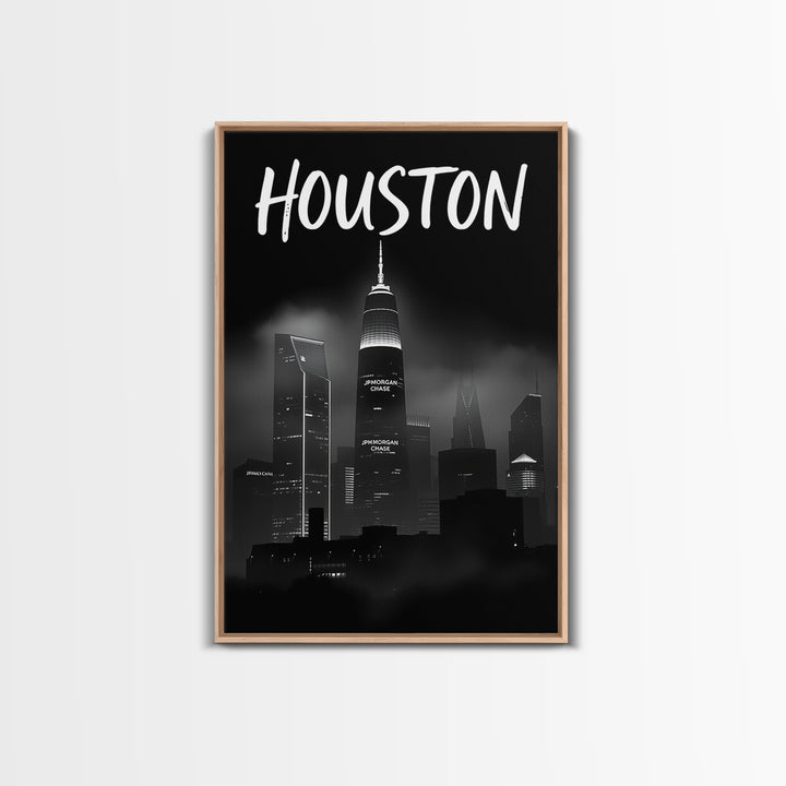 Houston Travel Poster, Canvas Print, Black And White Travel Art, Houston Art Print, Home Office Decor, Living Room Wall Art, Home Decor