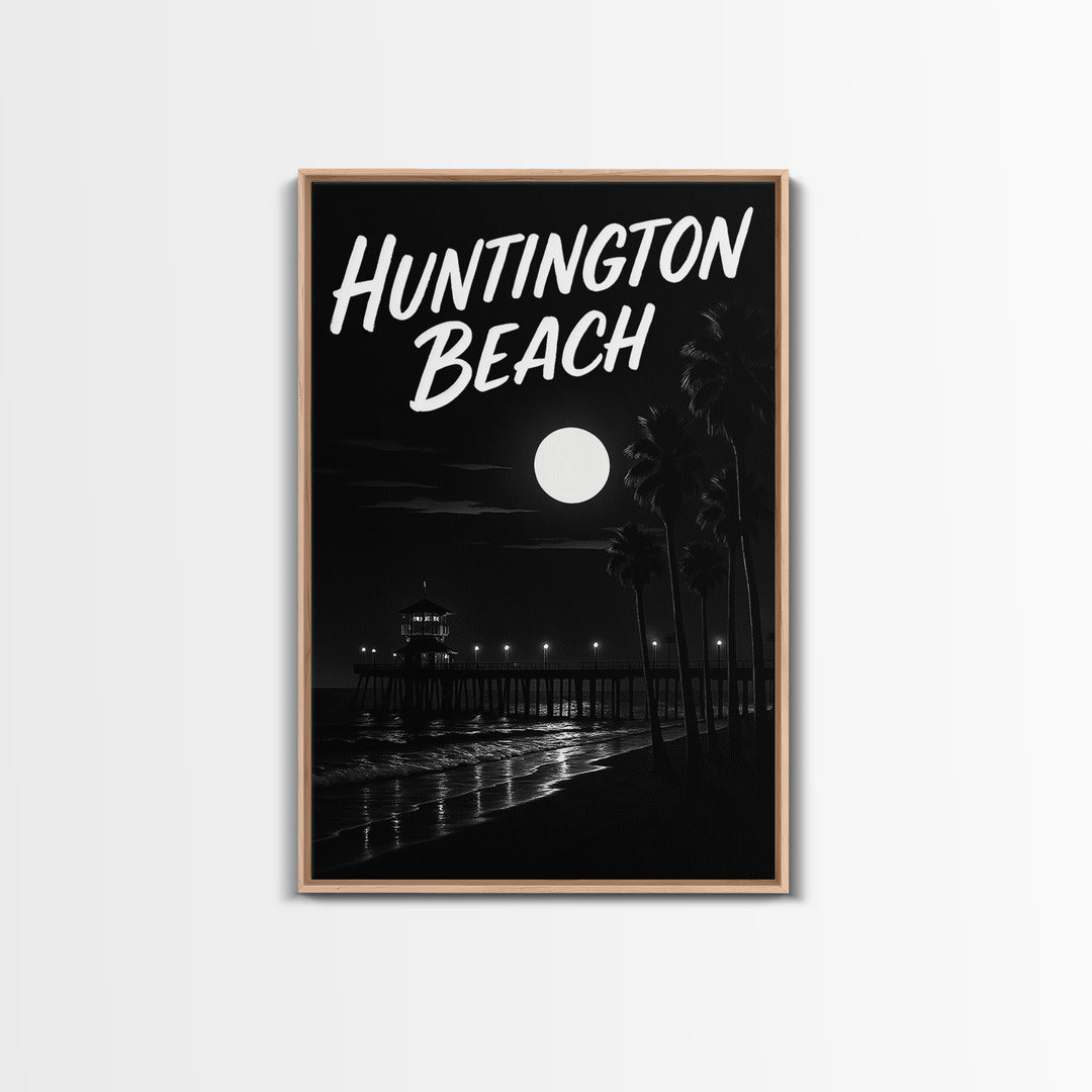 Huntington Beach Travel Poster, Canvas Print, Night Street Poster Art, Huntington Beach Wall Art, Modern Wall Decor, Fine Art Print