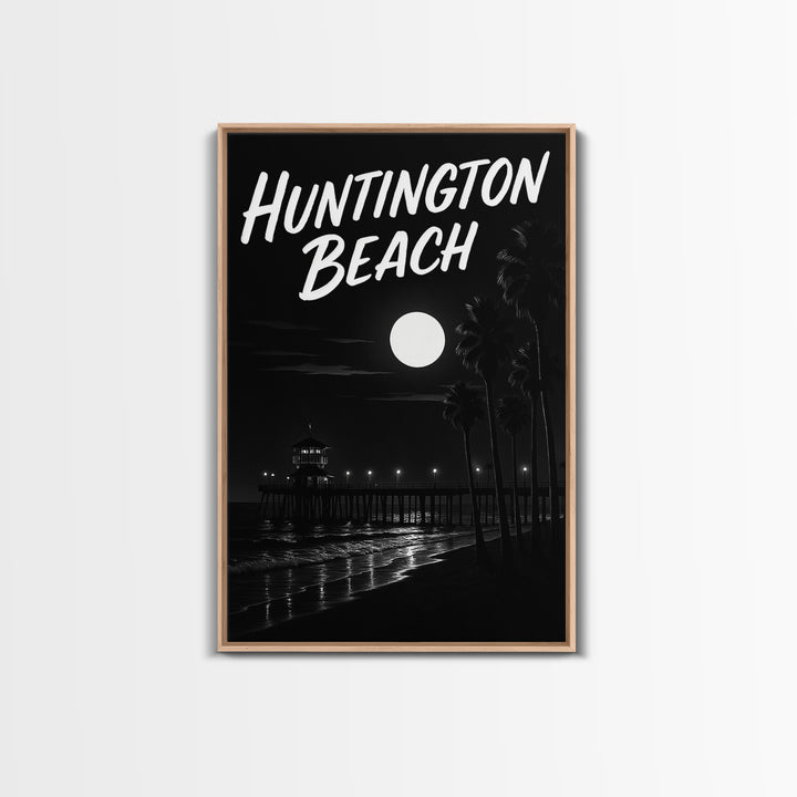 Huntington Beach Travel Poster, Canvas Print, Night Street Poster Art, Huntington Beach Wall Art, Modern Wall Decor, Fine Art Print