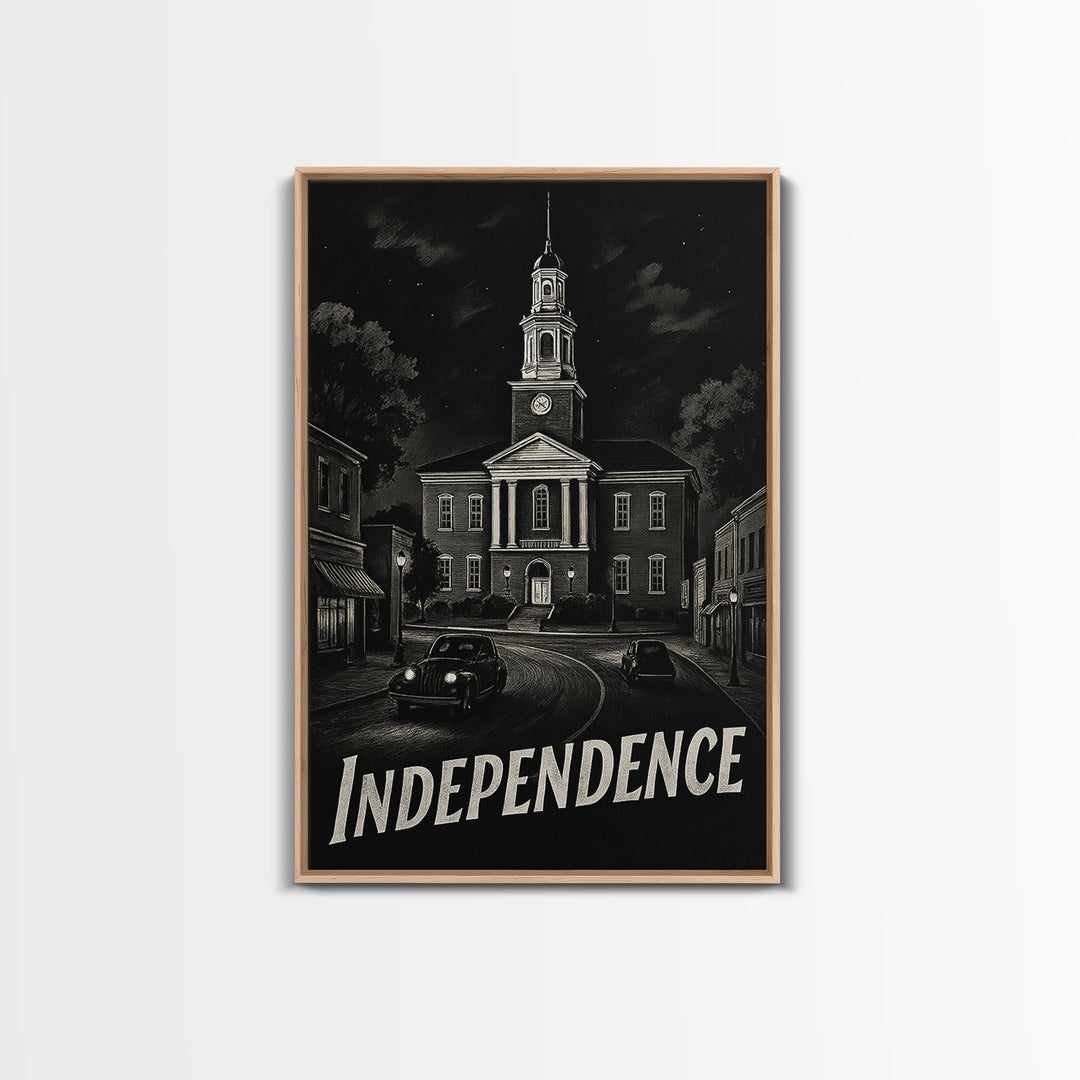 Independence Travel Poster, Canvas Print, Dark Moody City Wall Art, Independence Poster Print, Vintage Travel Art, Vintage City Poster