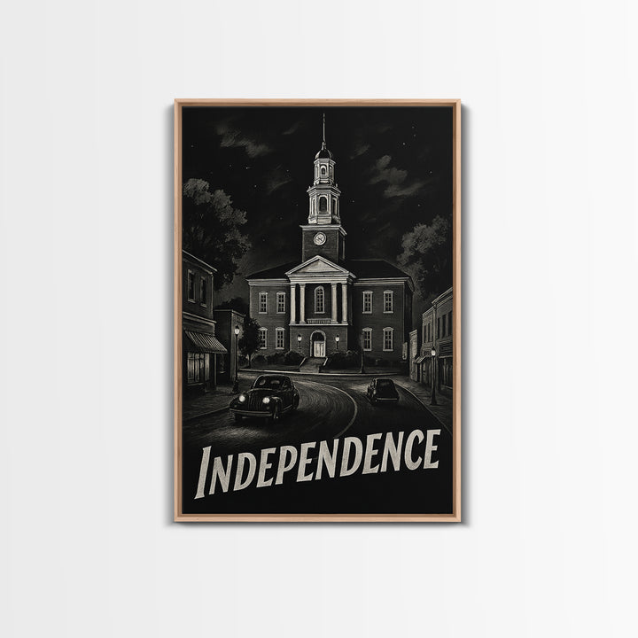 Independence Travel Poster, Canvas Print, Dark Moody City Wall Art, Independence Poster Print, Vintage Travel Art, Vintage City Poster