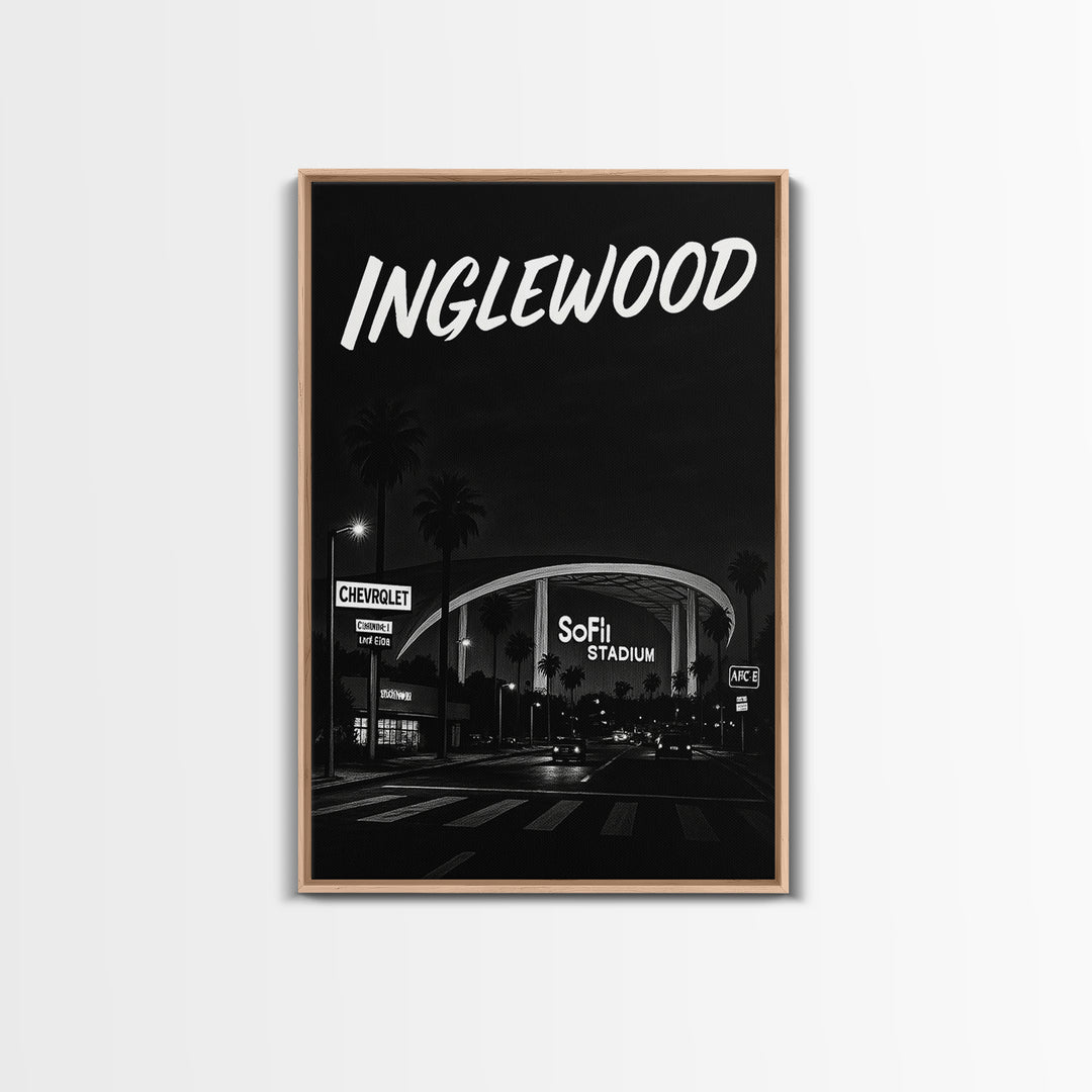 Inglewood Travel Poster, Framed Canvas Print, Night Street Poster Art, Inglewood Wall Art, City Travel Prints, Fine Art Print, Design 2