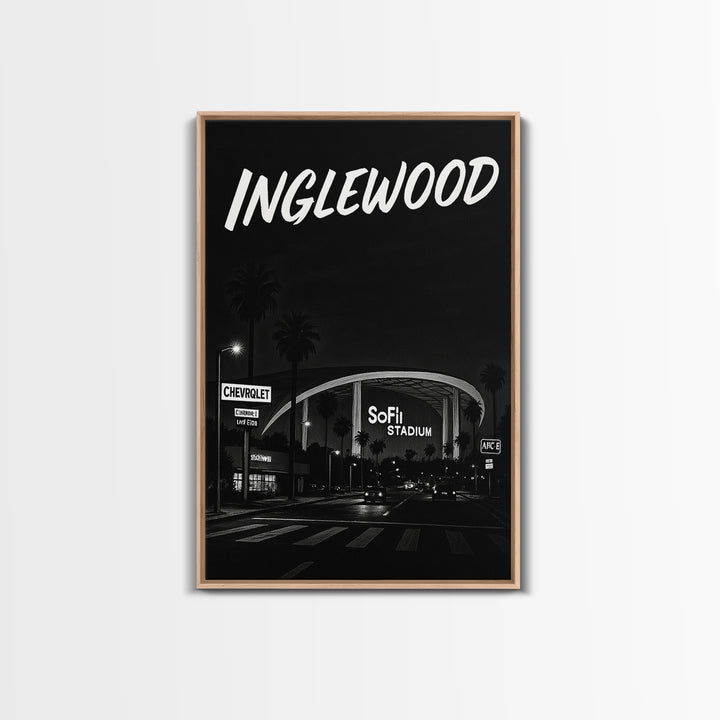 Inglewood Travel Poster, Framed Canvas Print, Night Street Poster Art, Inglewood Wall Art, City Travel Prints, Fine Art Print, Design 2