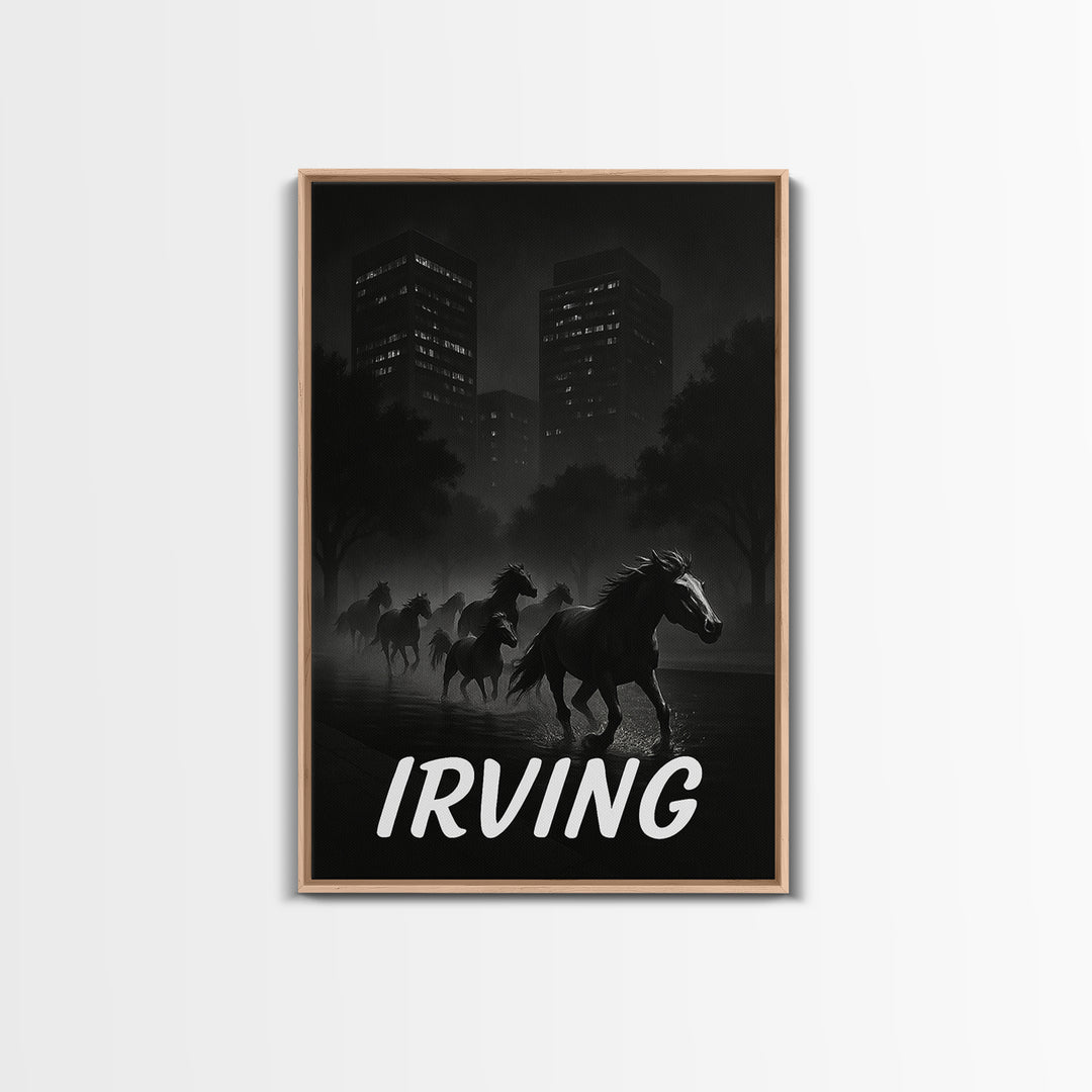 Irving Texas Travel Poster, Canvas Print, Dark Moody City Wall Art, Irving Poster Print, Travel Poster Set, Travel Wall Decor, Wall Decor