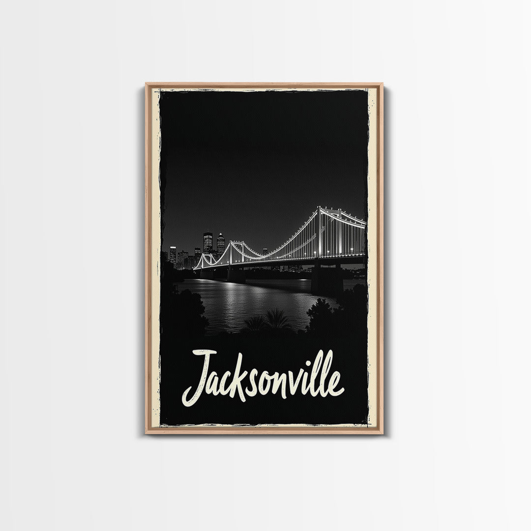 Jacksonville Travel Poster, Framed Canvas Print, Black And White Travel Art, Jacksonville Art Print, Retro Travel Print, Home Office Decor
