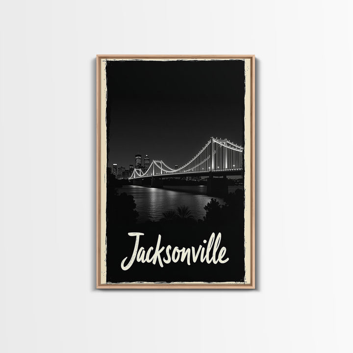 Jacksonville Travel Poster, Framed Canvas Print, Black And White Travel Art, Jacksonville Art Print, Retro Travel Print, Home Office Decor