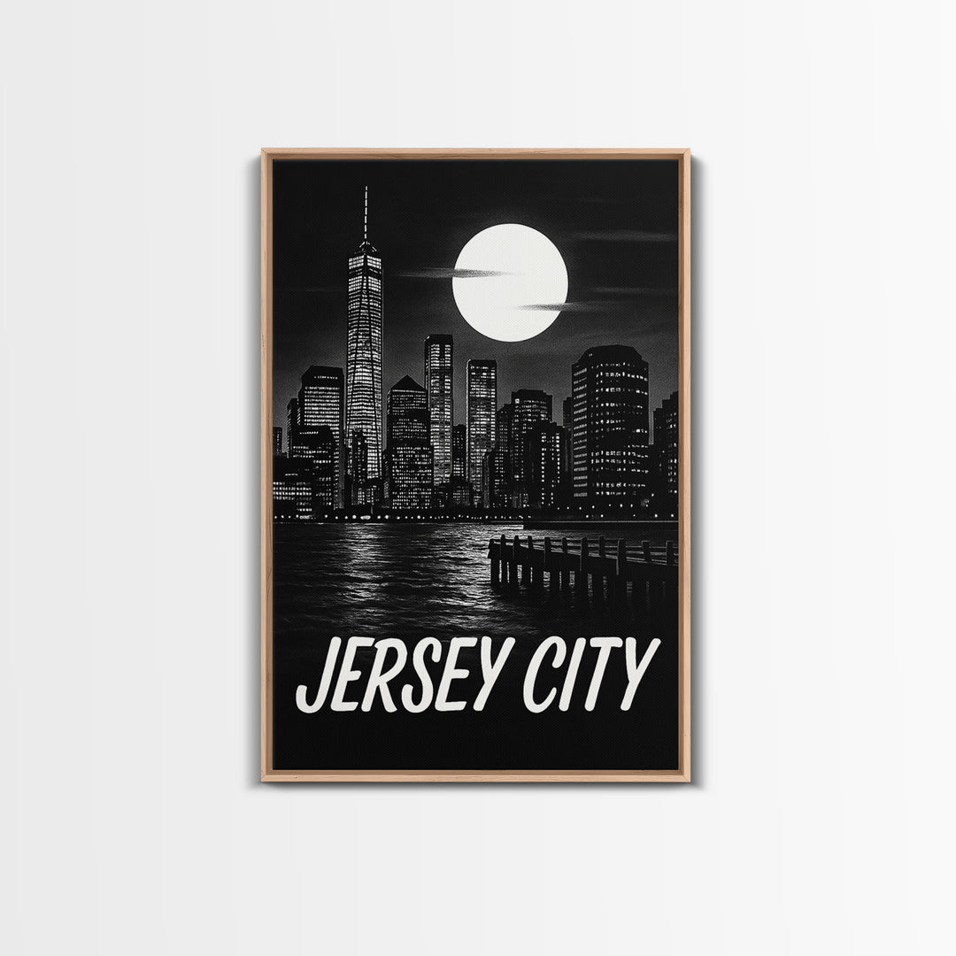 Jersey City Travel Poster, Framed Canvas Print, Vintage Noir Poster Art, Jersey City Travel Art, Vintage Travel Print, Vintage City Poster