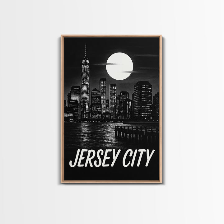 Jersey City Travel Poster, Framed Canvas Print, Vintage Noir Poster Art, Jersey City Travel Art, Vintage Travel Print, Vintage City Poster