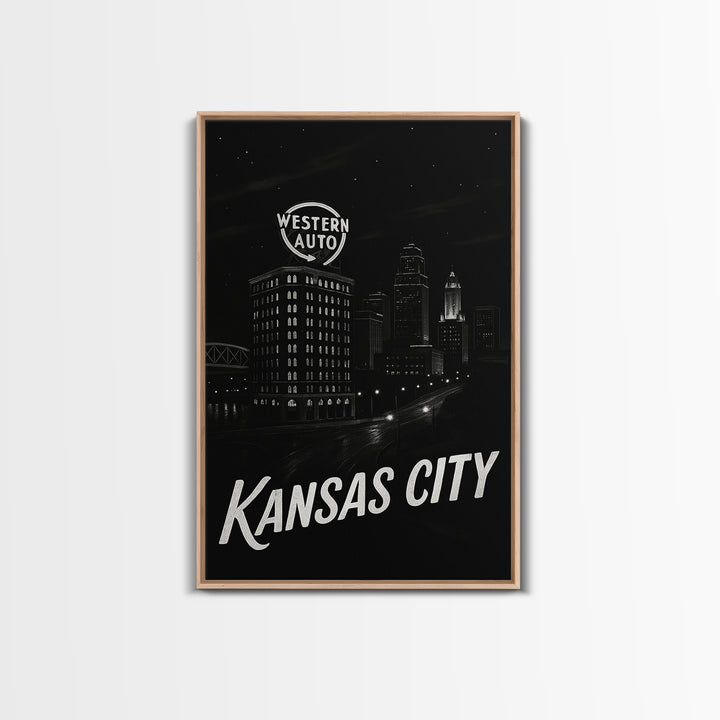 Kansas City Missouri Travel Poster, Canvas Print, Dark Moody City Wall Art, Kansas City Poster Print, City Illustration, Eclectic Wall Decor