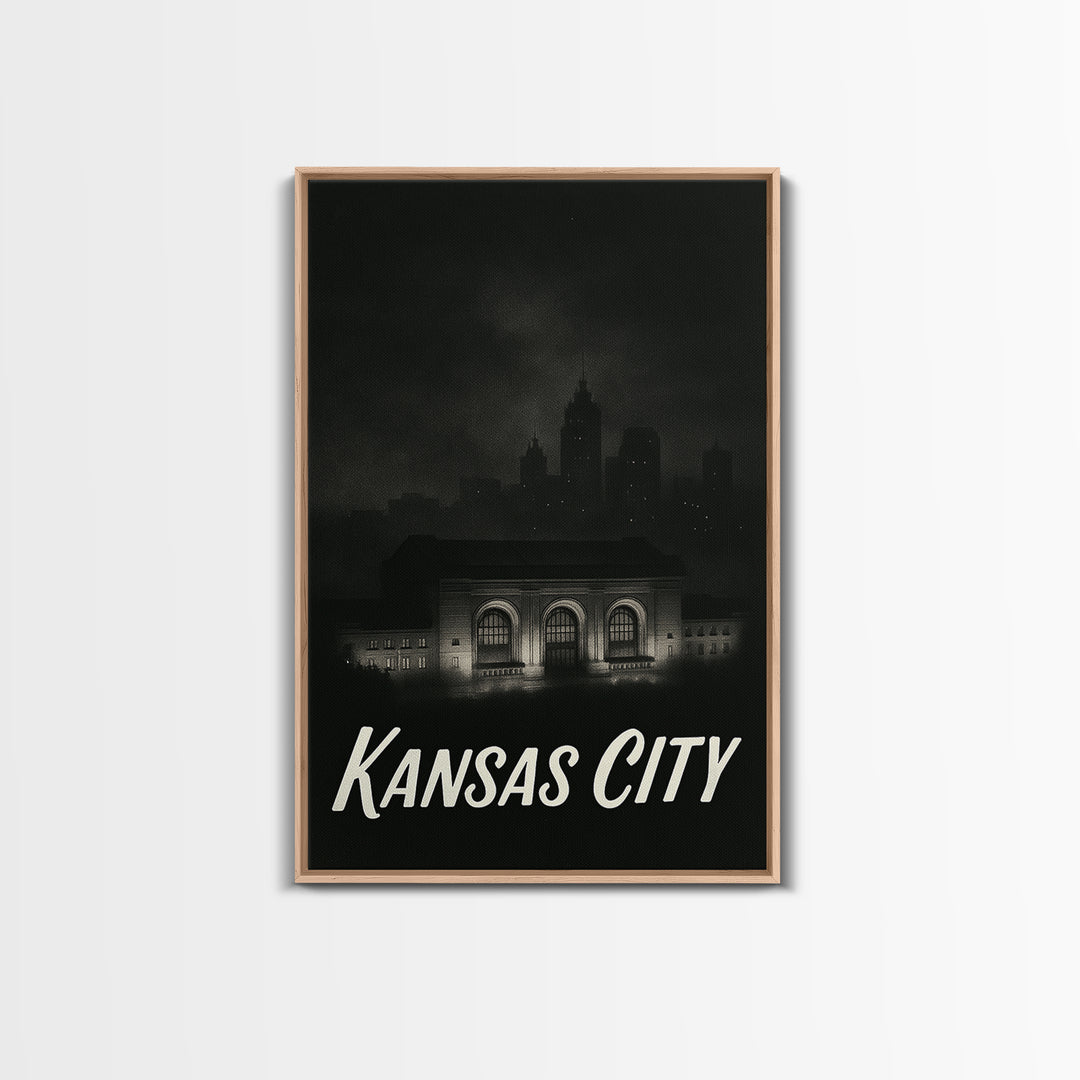 Kansas City Travel Poster, Canvas Print, Vintage Noir Poster Art, Kansas City Travel Art, City Travel Prints, Travel Art Print