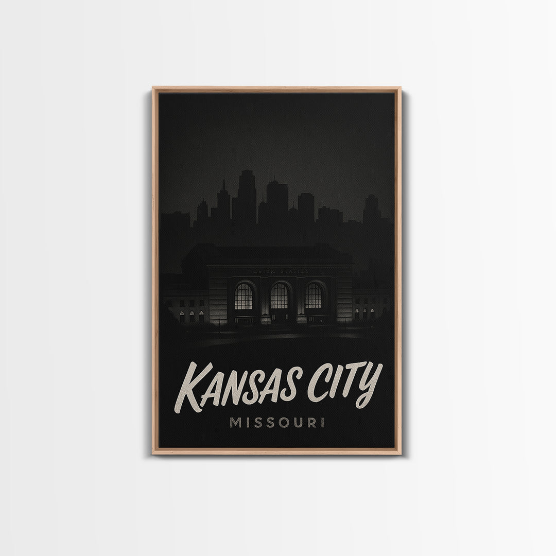 Kansas City Travel Poster, Canvas Print, Dark Moody City Wall Art, Kansas City Wall Art, Travel Wall Art, City Travel Prints, Home Decor