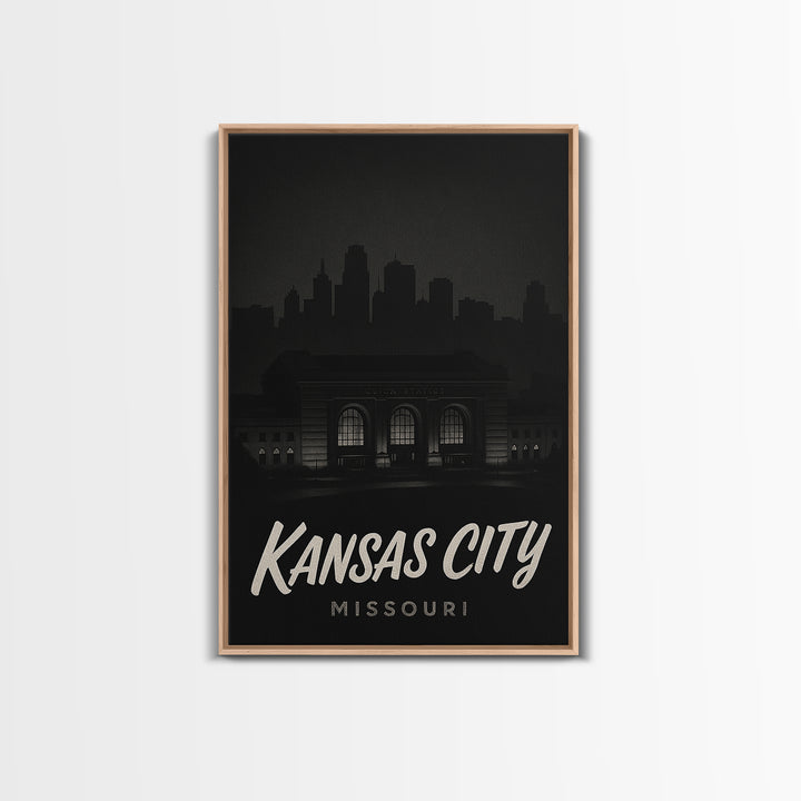 Kansas City Travel Poster, Canvas Print, Dark Moody City Wall Art, Kansas City Wall Art, Travel Wall Art, City Travel Prints, Home Decor