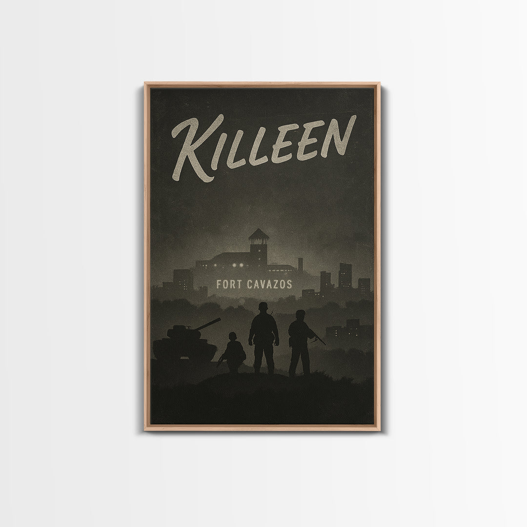 Killeen Texas Travel Poster, Framed Canvas Print, Black And White Travel Art, Killeen Wall Art, Vintage City Poster, Travel Art Print