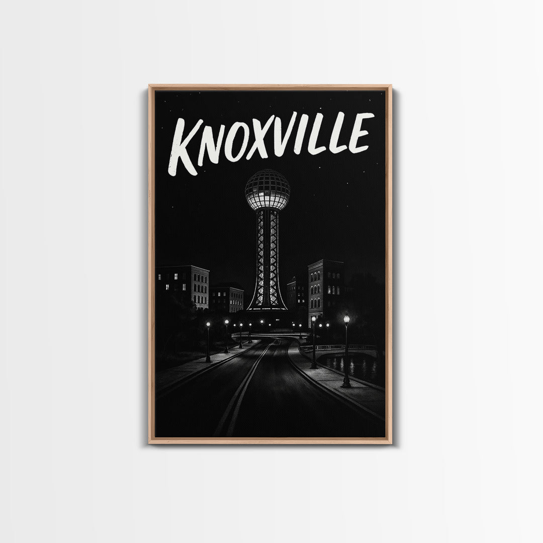 Knoxville Travel Poster, Framed Canvas Print, Black And White Travel Art, Knoxville Travel Art, Retro Travel Print, Watercolor Skyline Art