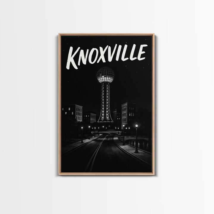 Knoxville Travel Poster, Framed Canvas Print, Black And White Travel Art, Knoxville Travel Art, Retro Travel Print, Watercolor Skyline Art