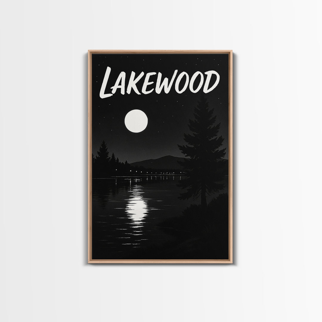 Lakewood Travel Poster, Canvas Print, Night Street Poster Art, Lakewood Wall Art, Living Room Wall Art, City Illustration, Landscape Art