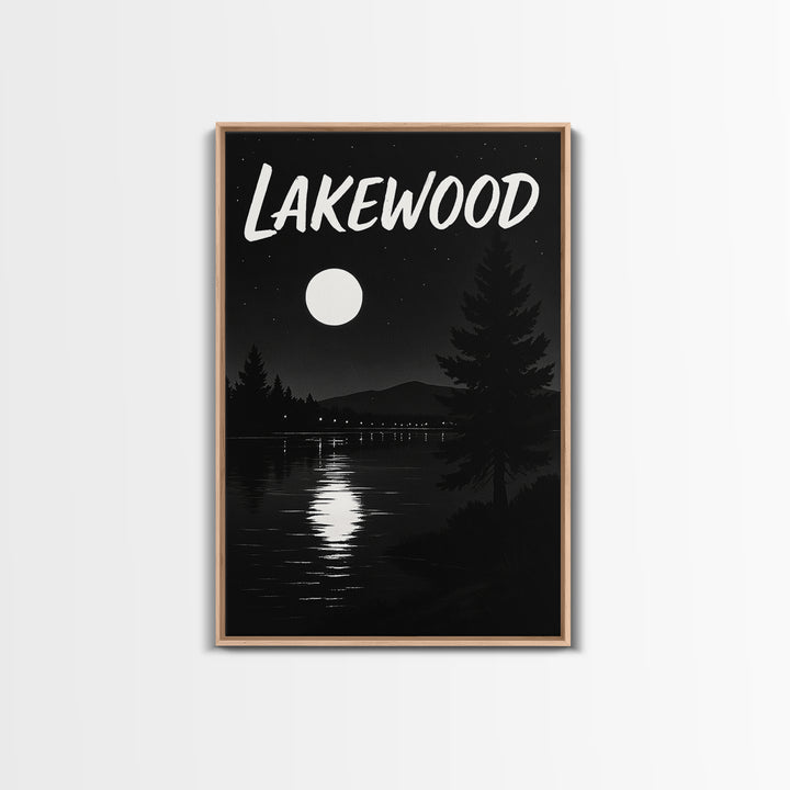 Lakewood Travel Poster, Canvas Print, Night Street Poster Art, Lakewood Wall Art, Living Room Wall Art, City Illustration, Landscape Art