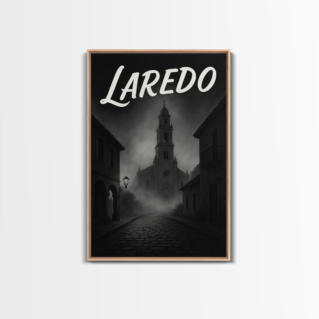 Laredo Texas Travel Poster, Framed Canvas Print, Night Street Poster Art, Laredo City Art, Modern Wall Decor, Fine Art Print, City Art Print