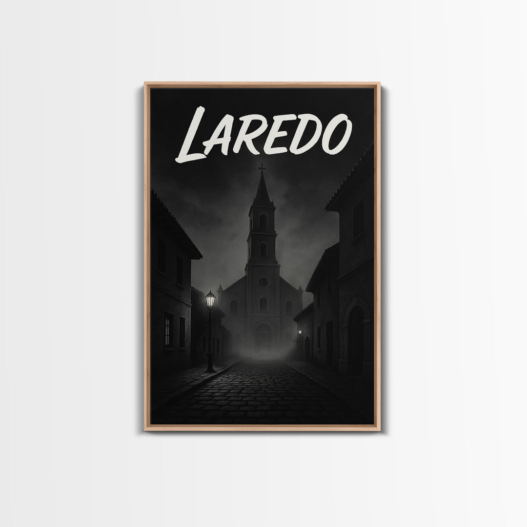 Laredo Travel Poster, Framed Canvas Print, Black And White Travel Art, Laredo Art Print, Retro Travel Print, Home Office Decor