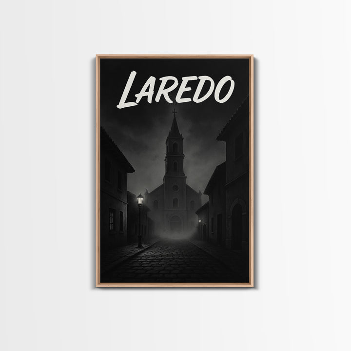 Laredo Travel Poster, Framed Canvas Print, Black And White Travel Art, Laredo Art Print, Retro Travel Print, Home Office Decor