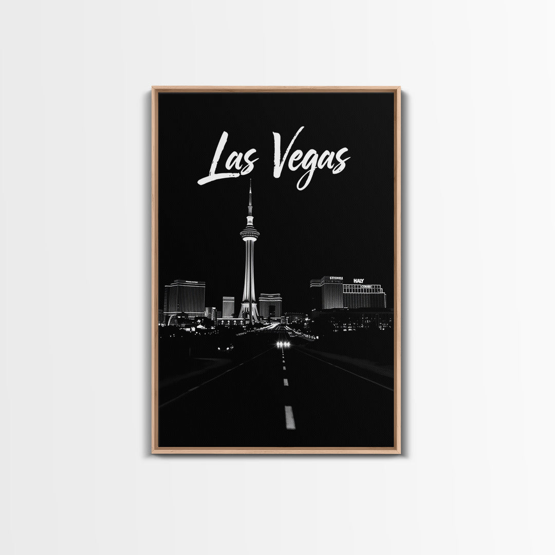 Las Vegas Nevada Travel Poster, Framed Canvas Print, Night Street Poster Art, Las Vegas Travel Art, Vintage City Poster, Travel Art Print
