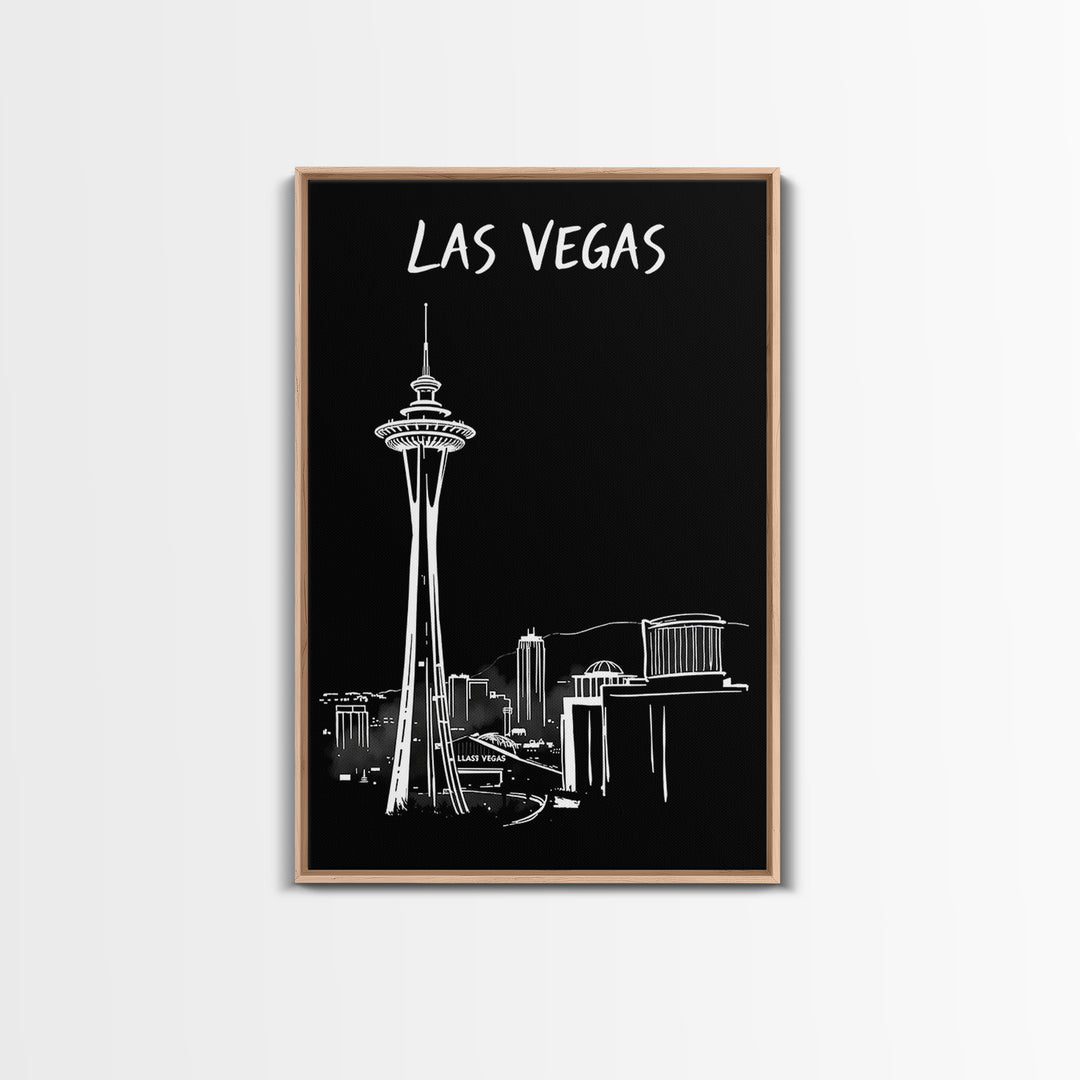Las Vegas Travel Poster, Framed Canvas Print, Dark Moody City Wall Art, Las Vegas Wall Art, Mid Century Wall Art, Retro Travel Print