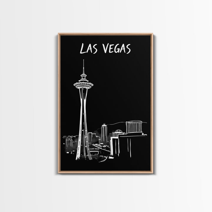 Las Vegas Travel Poster, Framed Canvas Print, Dark Moody City Wall Art, Las Vegas Wall Art, Mid Century Wall Art, Retro Travel Print