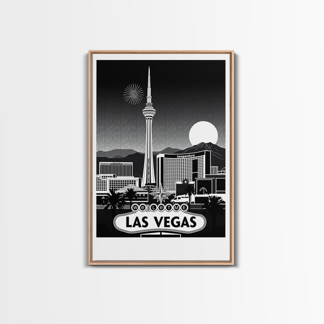 Las Vegas Travel Poster, Framed Canvas Print, Night Street Poster Art, Las Vegas Wall Art, Vintage Travel Art, Fine Art Print, Wall Art