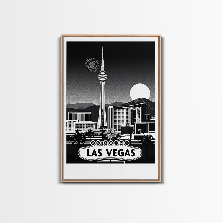 Las Vegas Travel Poster, Framed Canvas Print, Night Street Poster Art, Las Vegas Wall Art, Vintage Travel Art, Fine Art Print, Wall Art