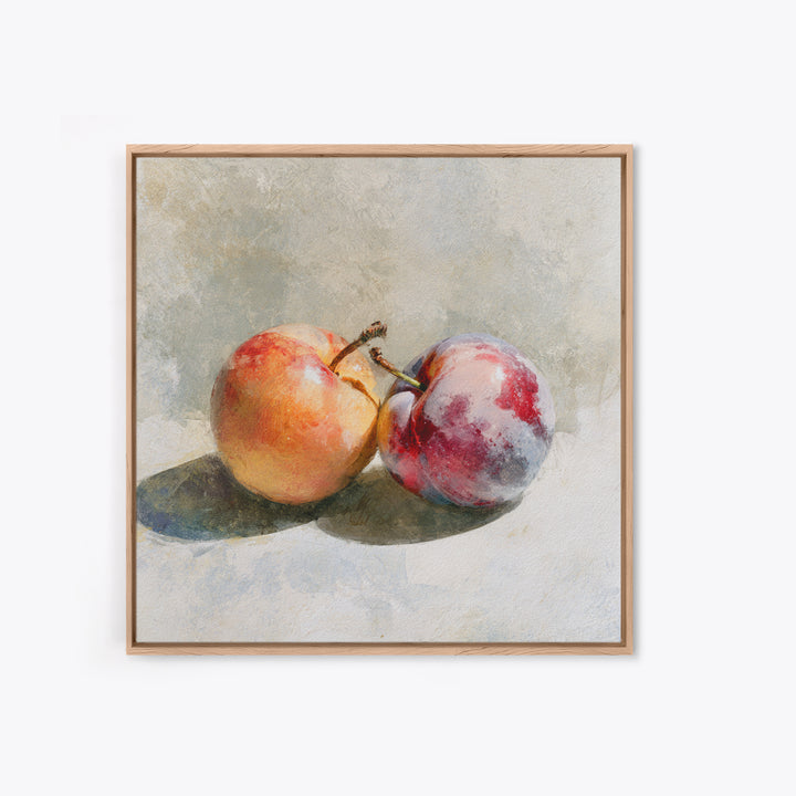 Peach and Plum Still Life Canvas Print, Dining Room Art, Large Wall Art, Dining Room Decor, Dining, Watercolor Painting, DRA-1x1-20