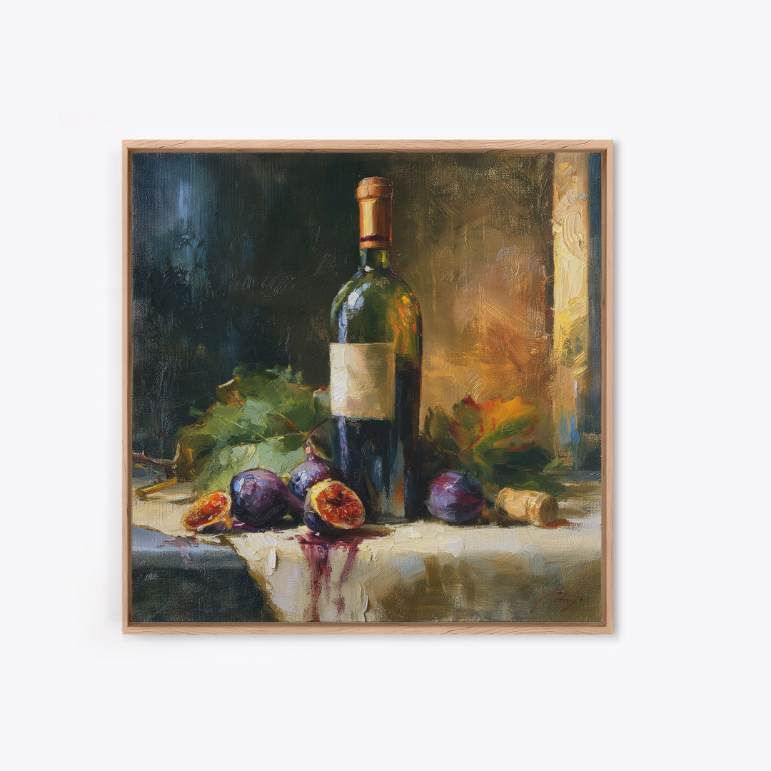 Wine Bottle and Figs on a Linen Canvas Print, Dining Room Art, Canvas Art, Dining Room Decor, Dining, Bedroom Wall Art, DRA-1x1-3