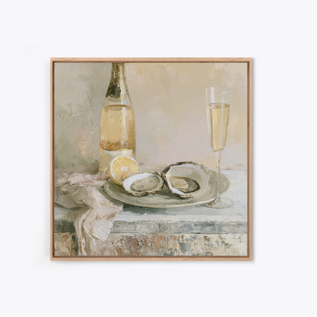 Elegant Oyster and Champagne Still Life Canvas Print, Dining Room Art, Kitchen Art, Dining Room Decor, Fine Art, Dining, DRA-1x1-31