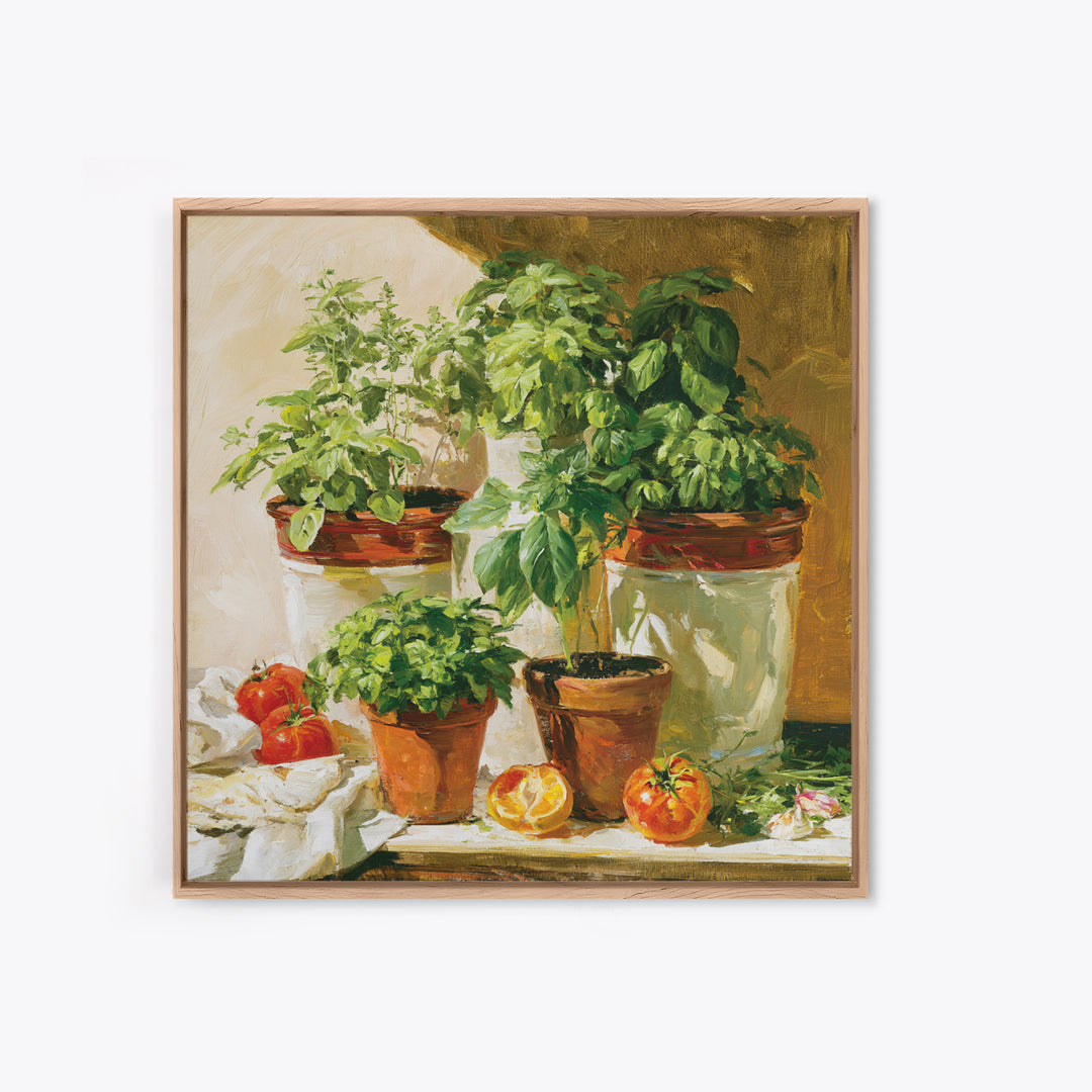 Modern Kitchen Herbs Framed Canvas Print, Dining Room Art, Food Art, Dining Room Decor, Abstract Art, Dining, Textured Painting, DRA-1x1-33