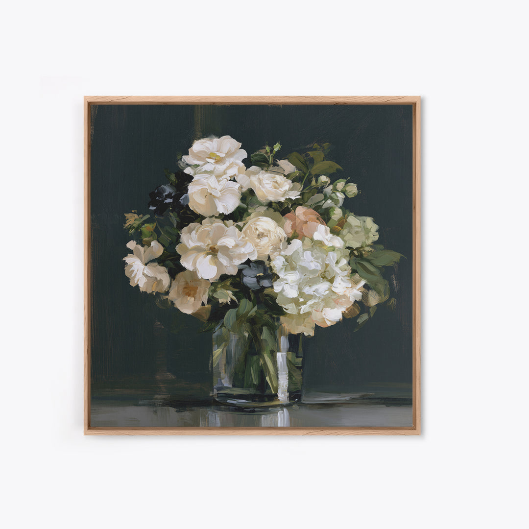 Moody Dark Background Bouquet for Formal Dining Canvas Print, Dining Room Art, Living Room Decor, Dining Room Decor, Dining, DRA-1x1-35