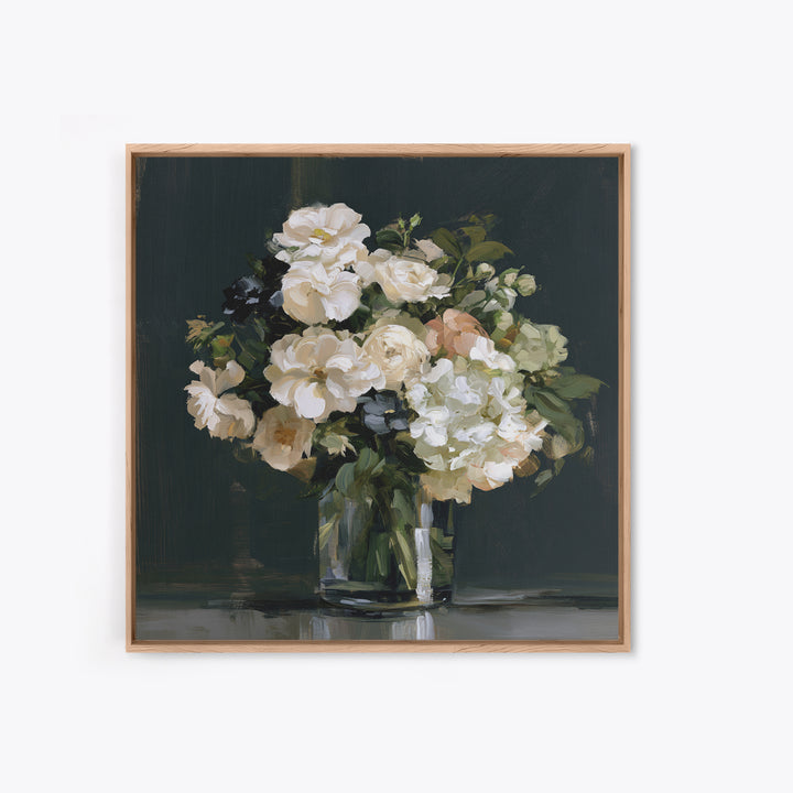Moody Dark Background Bouquet for Formal Dining Canvas Print, Dining Room Art, Living Room Decor, Dining Room Decor, Dining, DRA-1x1-35