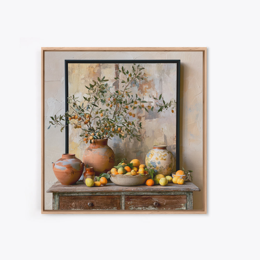Mediterranean Olive Branch and Citrus Arrangement Canvas Print, Dining Room Art, Bedroom Decor, Dining Room Decor, Dining, DRA-1x1-36