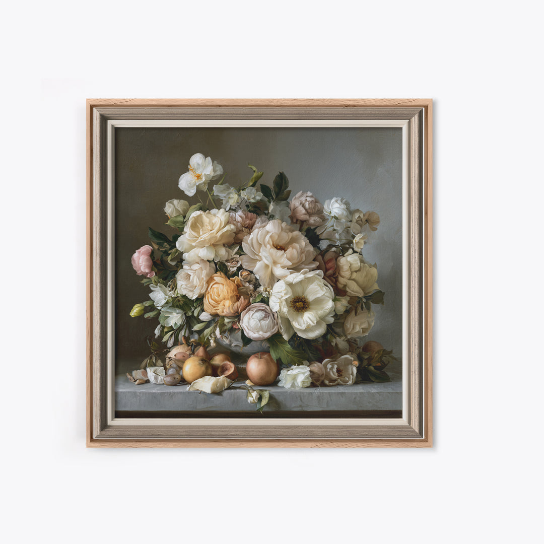 Classic Dutch Feast Arrangement Framed Canvas Print, Dining Room Art, Watercolor Painting, Dining Room Decor, Oil Painting, DRA-1x1-43