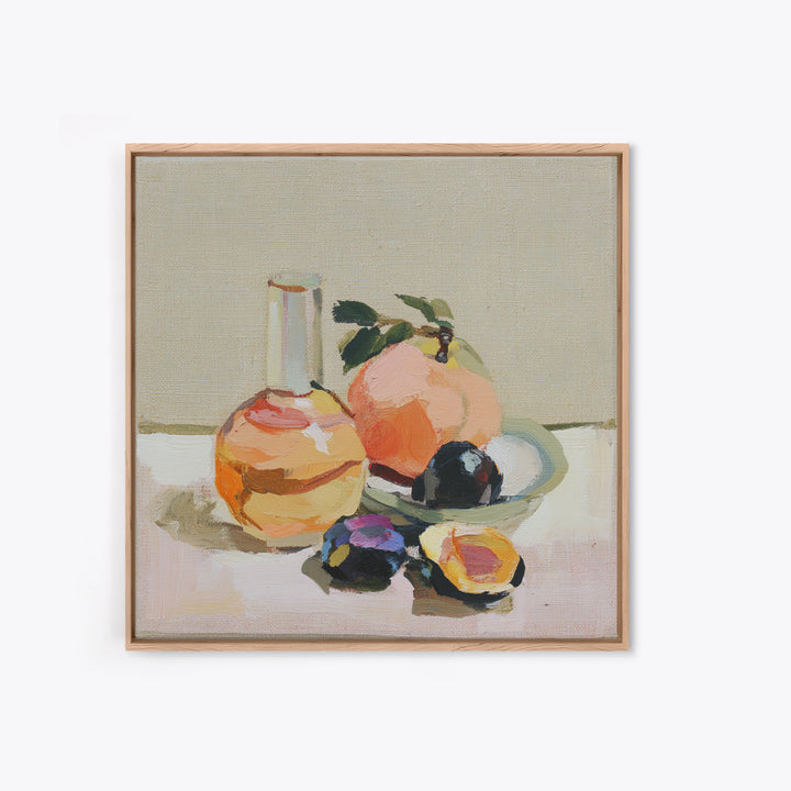 Peach and Plum Still Life Framed Canvas Print, Dining Room Art, Kitchen Wall Art, Dining Room Decor, Fine Art, Dining, DRA-1x1-44
