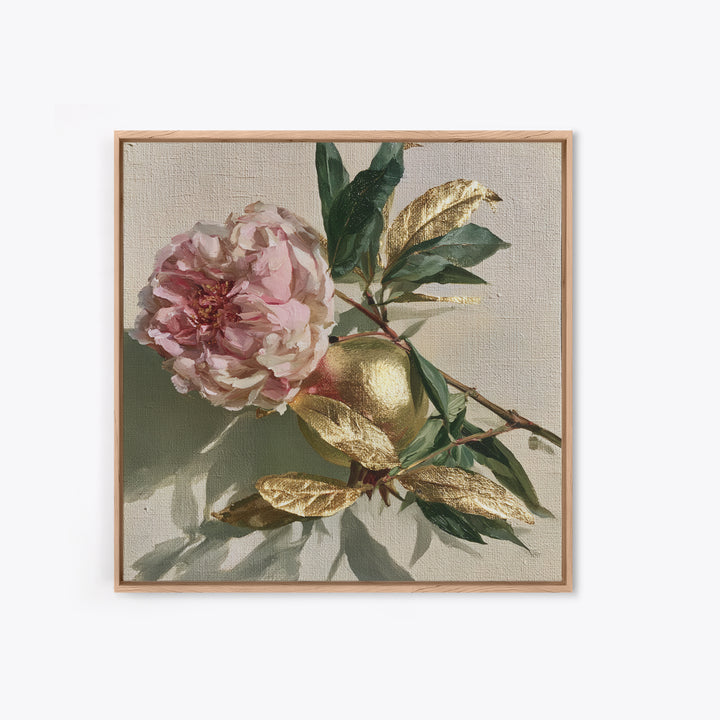 Pomegranate and Gold Leaf Botanical Study Framed Canvas Print, Dining Room Art, Bedroom Decor, Dining Room Decor, Dining, DRA-1x1-56
