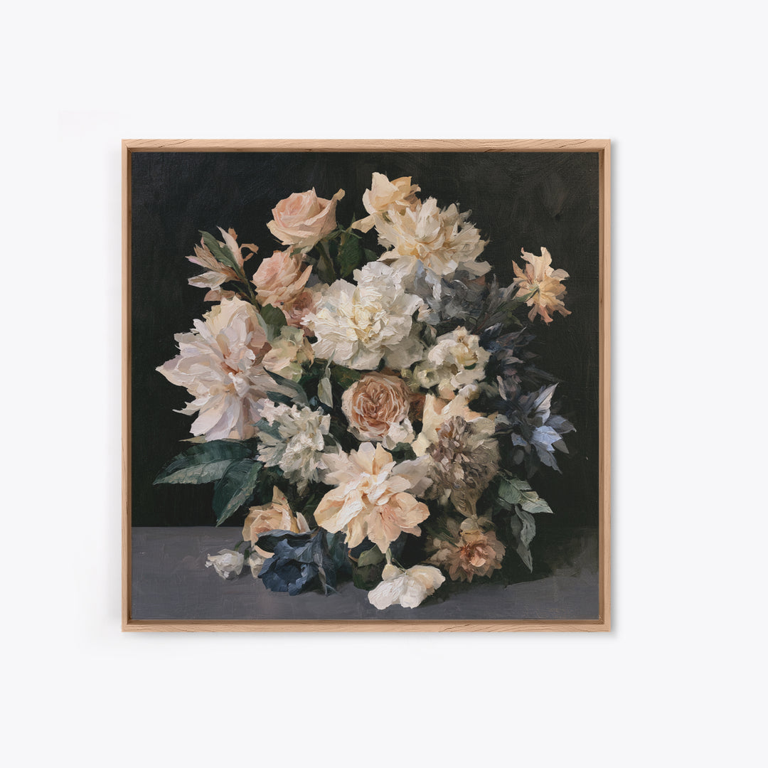 Moody Dark Background Bouquet for Formal Dining Canvas Print, Dining Room Art, Kitchen Prints, Dining Room Decor, Dining, DRA-1x1-59