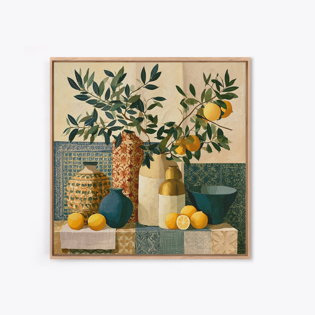Mediterranean Olive Branch and Citrus Arrangement Canvas Print, Dining Room Art, Bedroom Wall Art, Dining Room Decor, Dining, DRA-1x1-60