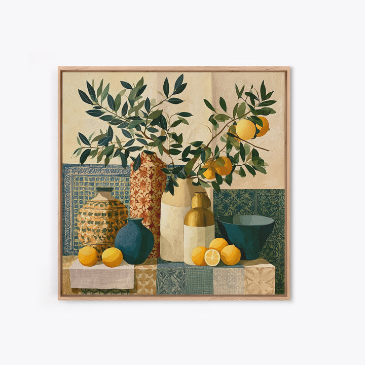 Mediterranean Olive Branch and Citrus Arrangement Canvas Print, Dining Room Art, Bedroom Wall Art, Dining Room Decor, Dining, DRA-1x1-60