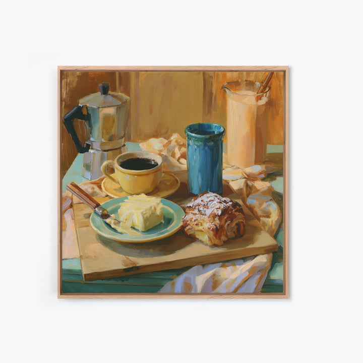 Coffee and Pastry Scene for Breakfast Nook Framed Canvas Print, Dining Room Art, Kitchen Wall Decor, Dining Room Decor, Dining, DRA-1x1-62