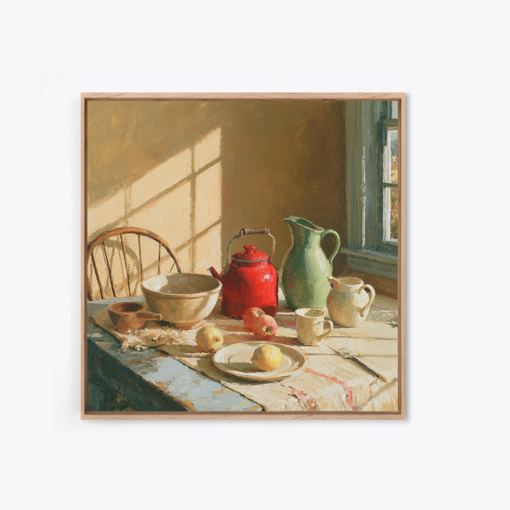 Sunlit Farmhouse Table Objects Without Room View Canvas Print, Dining Room Art, Coastal Wall Art, Dining Room Decor, Dining, DRA-1x1-65