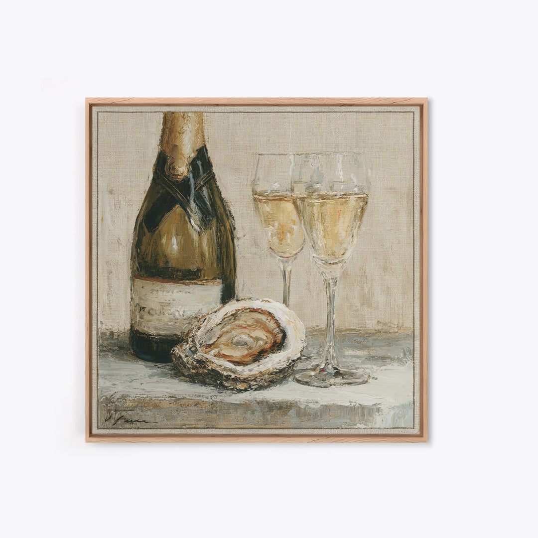 Elegant Oyster and Champagne Still Life Framed Canvas Print, Dining Room Art, Bedroom Decor, Dining Room Decor, Dining, DRA-1x1-7