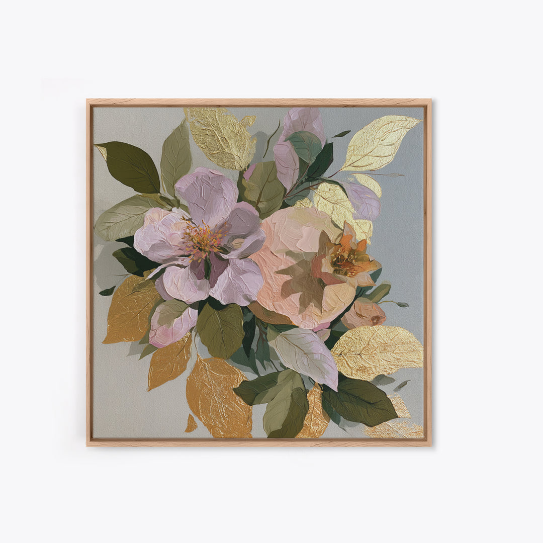 Pomegranate and Gold Leaf Botanical Study Framed Canvas Print, Dining Room Art, Canvas Art, Dining Room Decor, Oil Painting, DRA-1x1-8