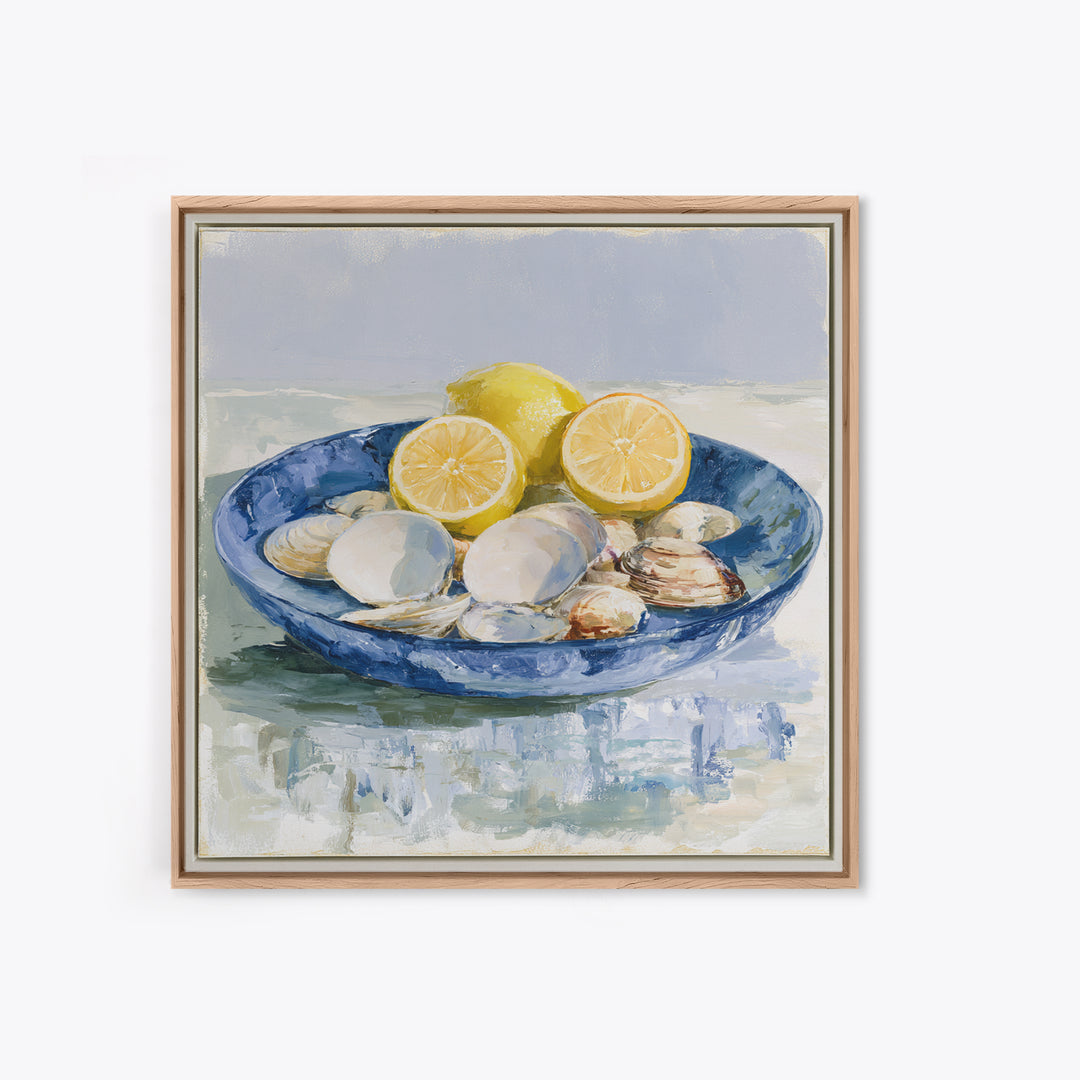 Shellfish and Lemon Still Life Framed Canvas Print, Dining Room Art, Art Print, Dining Room Decor, Dining, Abstract Art, DRA-1x1-88